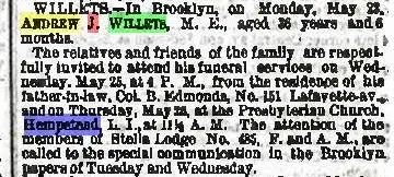 1870 Obituary On Andrew Willets Age 36 The New York Times Thursday May 26 1870