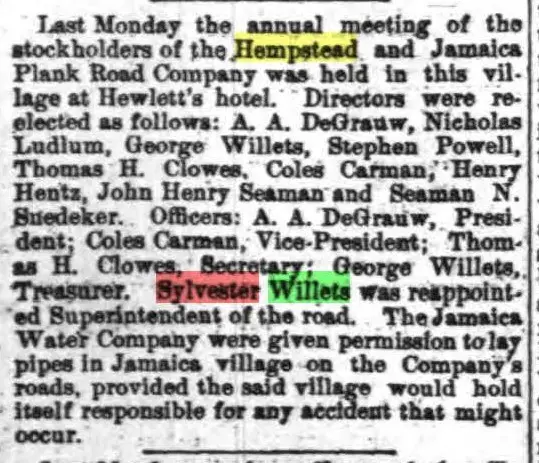 1886 88 Sylvester Willets Was Reappoint Ed Superintendent Of The Road