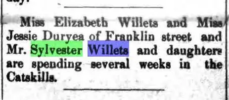 Aug 30 1900 Elizabeth Willets And Jessie Duryea Of Franklin Street And Mr. Sylvester Willets And Daughters