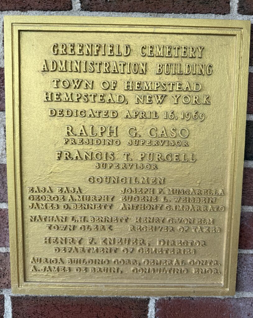 greenfield cemetery plaque on main office